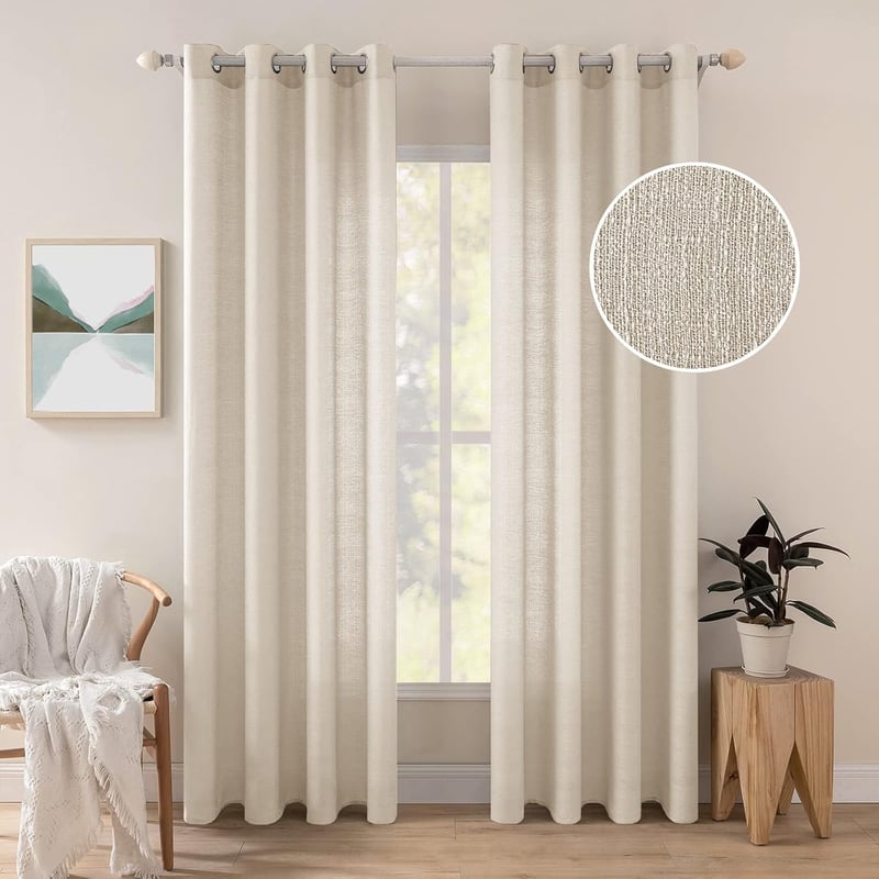 MIULEE 2 darabos voile függöny, átlátszó lenvászon, 225x140 cm, világos bézs