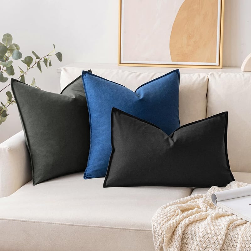 MIULEE 2 db Pamut-Linen Párnahuzat 30x50 cm Fekete Dekoratív Kanapé Hálószoba