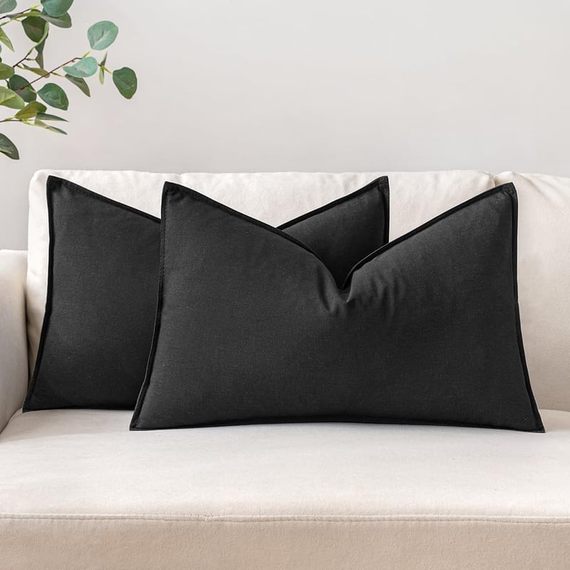 MIULEE 2 db Pamut-Linen Párnahuzat 30x50 cm Fekete Dekoratív Kanapé Hálószoba