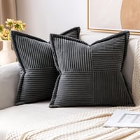 MIULEE 2 db Sötétszürke Kordbársony Díszpárnahuzat 45x45 cm - Puha Bársony Dekorpárna Cipzáras Szegéllyel Nappaliba, Hálószobába 1