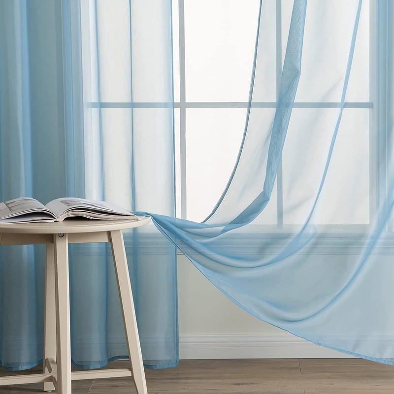 MIULEE Áttetsző Voile Függöny Szett, Szürke-Kék, 2 db, 245x140 cm, Puha Poliészter, Karnistartóval, Nappali és Hálószoba Dekoráció