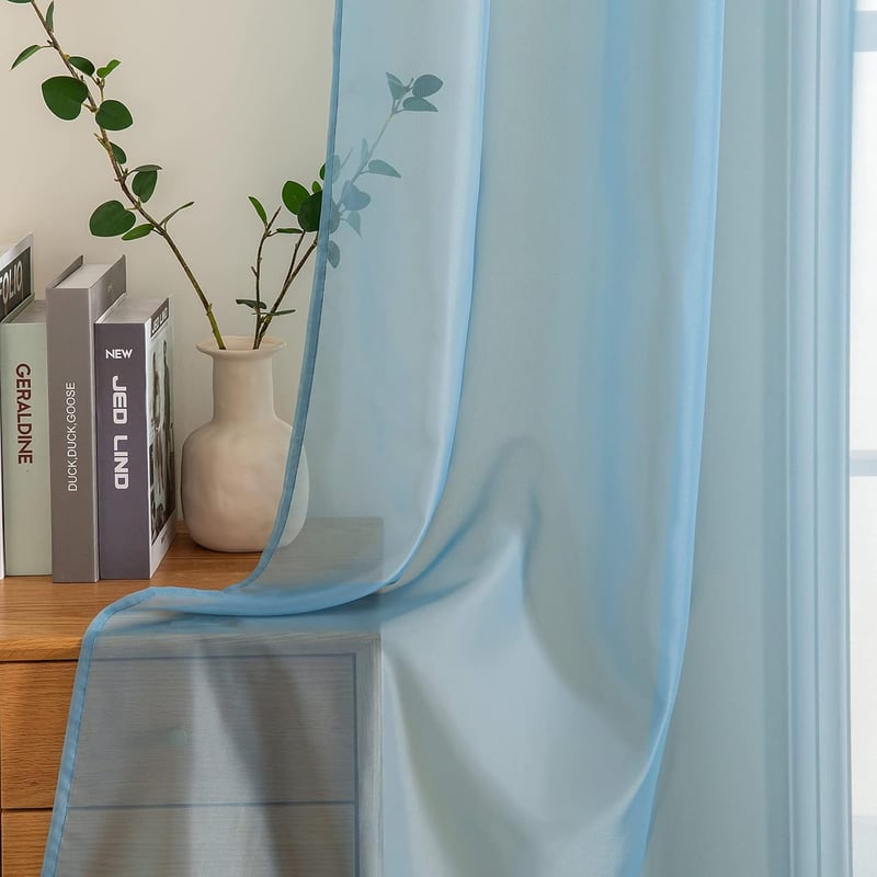 MIULEE Áttetsző Voile Függöny Szett, Szürke-Kék, 2 db, 245x140 cm, Puha Poliészter, Karnistartóval, Nappali és Hálószoba Dekoráció