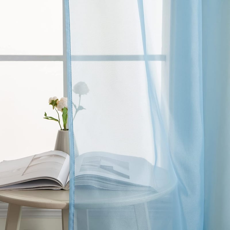 MIULEE Áttetsző Voile Függöny Szett, Szürke-Kék, 2 db, 245x140 cm, Puha Poliészter, Karnistartóval, Nappali és Hálószoba Dekoráció