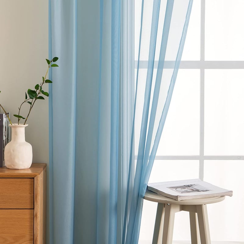 MIULEE Áttetsző Voile Függöny Szett, Szürke-Kék, 2 db, 245x140 cm, Puha Poliészter, Karnistartóval, Nappali és Hálószoba Dekoráció