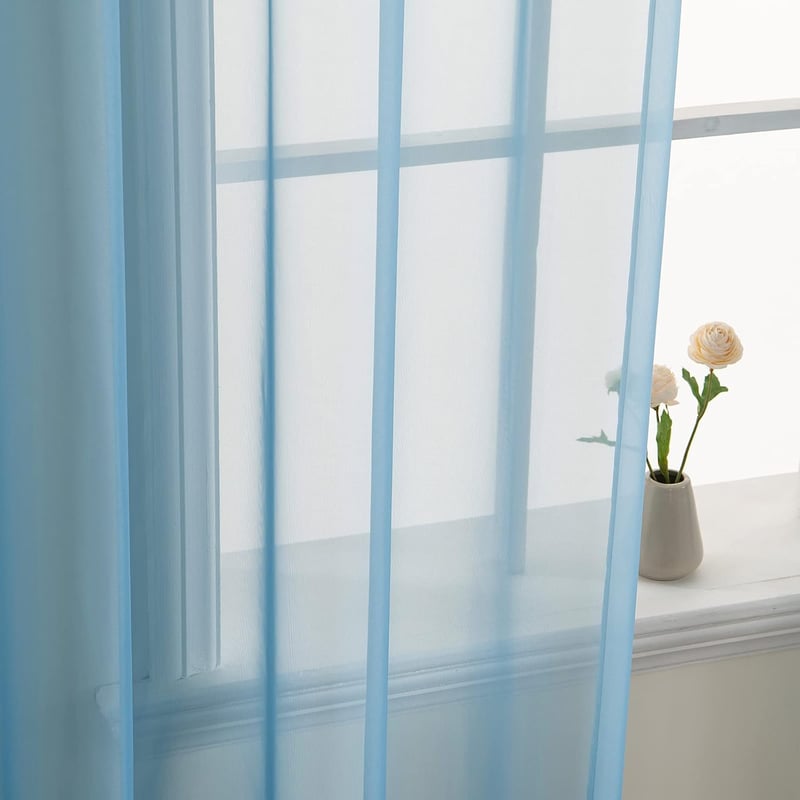 MIULEE Áttetsző Voile Függöny Szett, Szürke-Kék, 2 db, 245x140 cm, Puha Poliészter, Karnistartóval, Nappali és Hálószoba Dekoráció