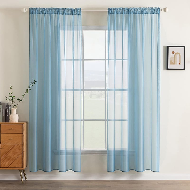 MIULEE Áttetsző Voile Függöny Szett, Szürke-Kék, 2 db, 245x140 cm, Puha Poliészter, Karnistartóval, Nappali és Hálószoba Dekoráció
