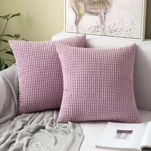 Set 2 fețe de pernă decorative Miulee Bársony din catifea cord - Huse de pernă din catifea reiată pentru canapea, pat, mașină - 50x50 cm, roz-lila.