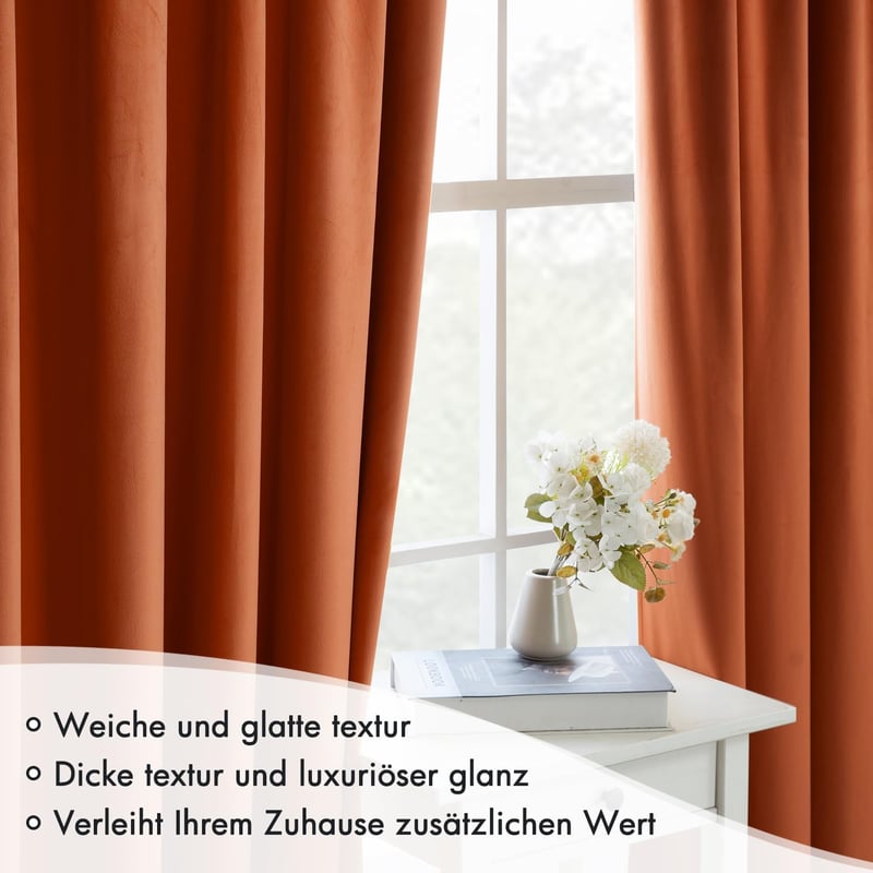 MIULEE Bársony Függöny Sötétítő 140x300cm Narancsvörös Hőszigeteló Lakberendezés - H300 x B140 cm (2er Pack), Orange-red