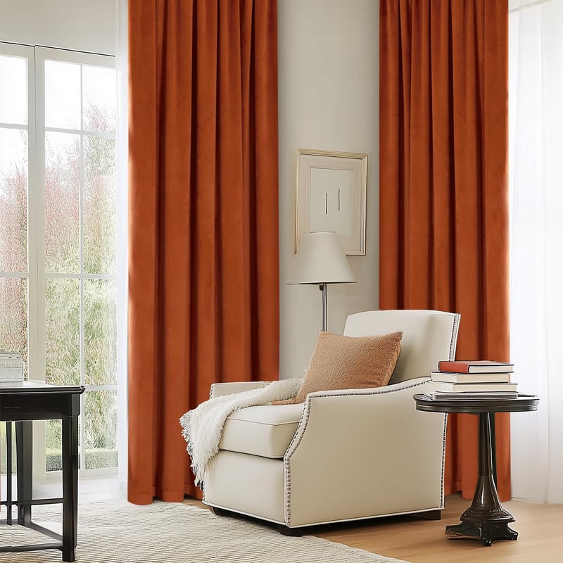 MIULEE Bársony Függöny Sötétítő 140x300cm Narancsvörös Hőszigeteló Lakberendezés - H300 x B140 cm (2er Pack), Orange-red