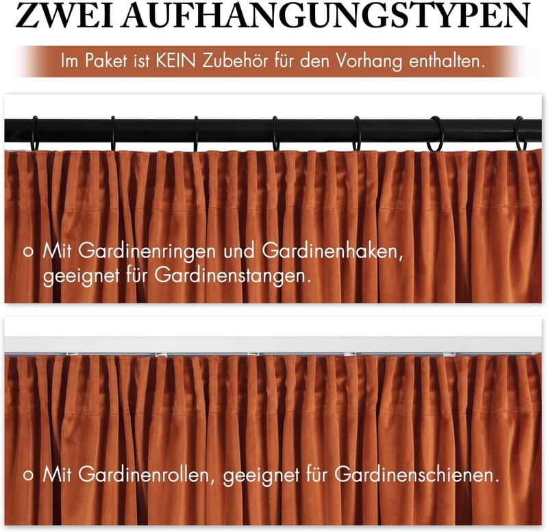 MIULEE Bársony Függöny Sötétítő 140x300cm Narancsvörös Hőszigeteló Lakberendezés - H300 x B140 cm (2er Pack), Orange-red