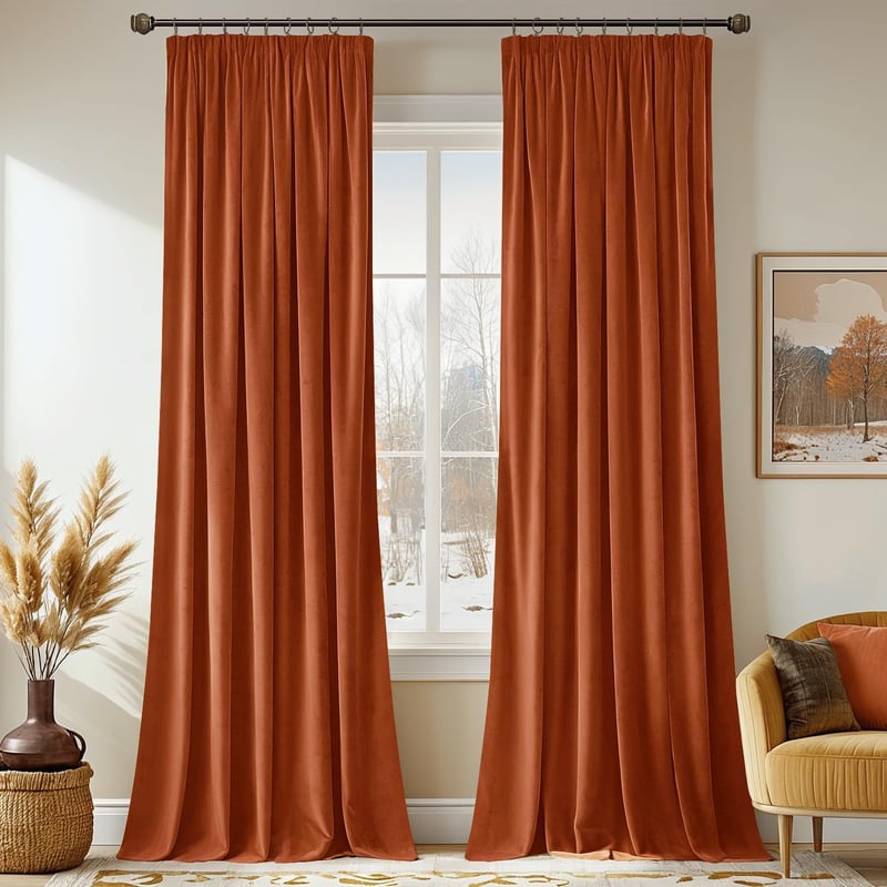 MIULEE Bársony Függöny Sötétítő 140x300cm Narancsvörös Hőszigeteló Lakberendezés - H300 x B140 cm (2er Pack), Orange-red