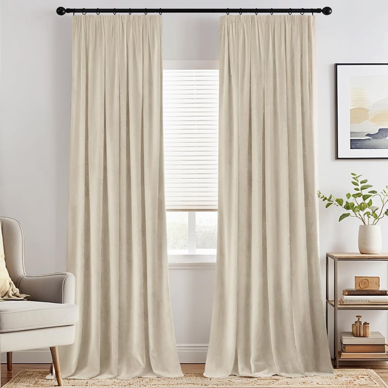 MIULEE Bársony Sötétítő Függöny kráuselband, 2 db, 140x260 cm - bézs