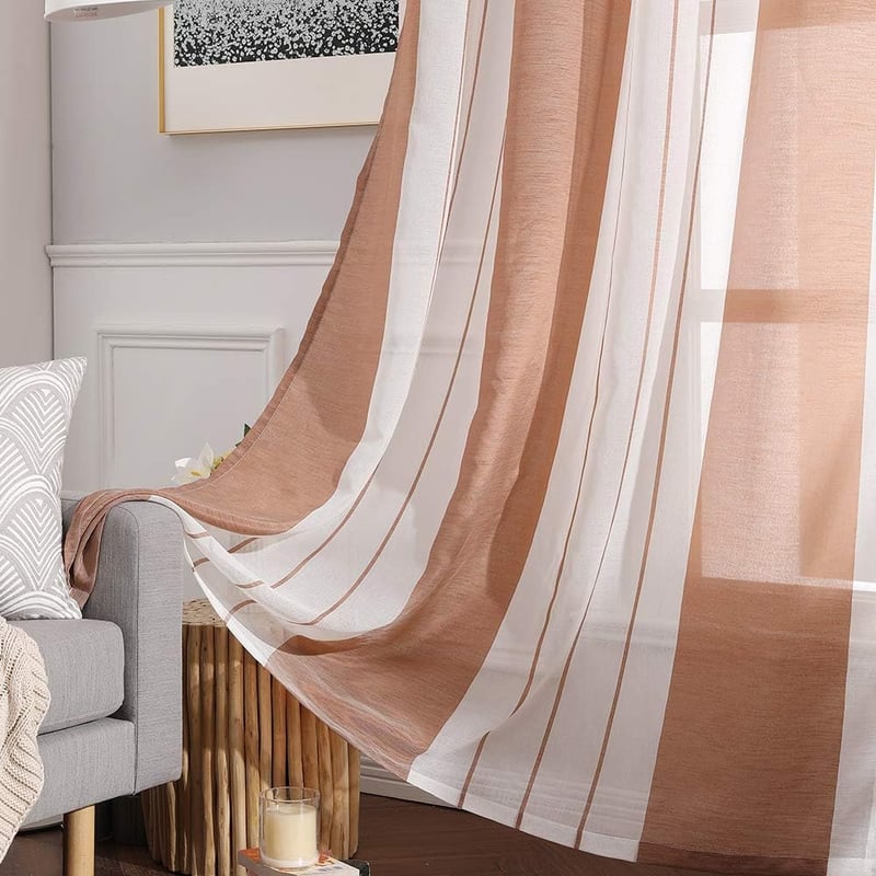 MIULEE fehér-barna csíkos voile függöny szemmekkel 215 cm