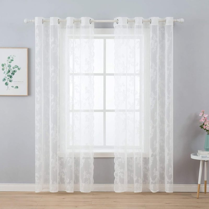 MIULEE Fehér Csipke Függöny - Fényáteresztő Fűzős Függönypár Nappali és Gyerekszoba Dekorációhoz - Mosható Poliészter, 245x150 cm, 2 db