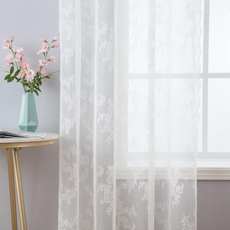 MIULEE Fehér Csipke Függöny - Fényáteresztő Fűzős Függönypár Nappali és Gyerekszoba Dekorációhoz - Mosható Poliészter, 245x150 cm, 2 db