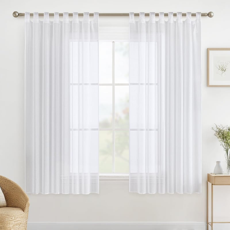MIULEE Fehér Fátyolfüggöny Szett 2 db - Áttetsző Fülecskés Függöny Nappali és Hálószoba Dekorációhoz, Légies Voile Anyag, 175x140 cm