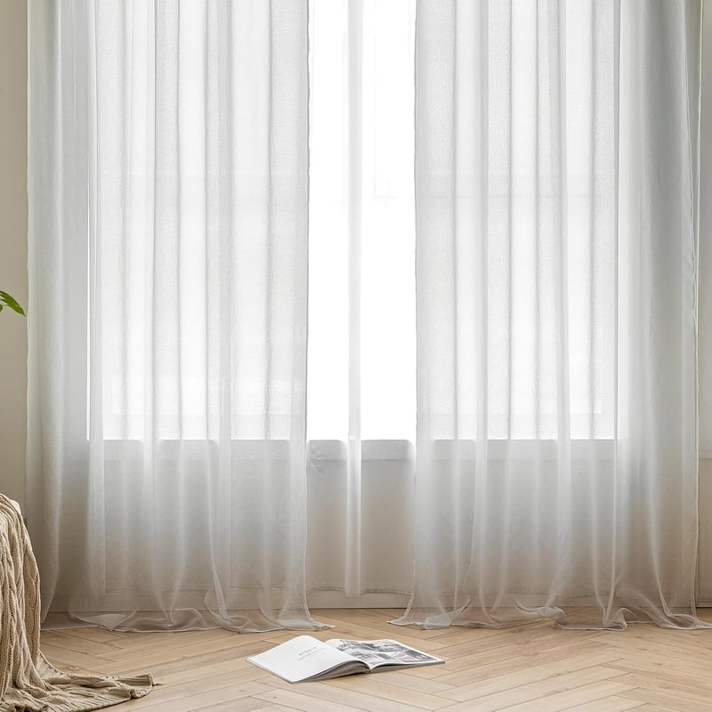 MIULEE Fehér Fátyolfüggöny Szett 2 db - Áttetsző Voile Függöny Nappali és Hálószoba Dekorációhoz, Ráncolt Szalaggal, 140x225 cm