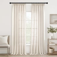MIULEE Fodros szalaggal rögzített tab-top voile függöny, modern len hatású, félátlátszó, 2 db, fehér, 270 x 140 cm 1
