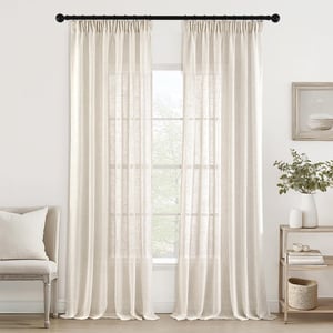 MIULEE Fodros szalaggal rögzített tab-top voile függöny, modern len hatású, félátlátszó, 2 db, fehér, 270 x 140 cm
