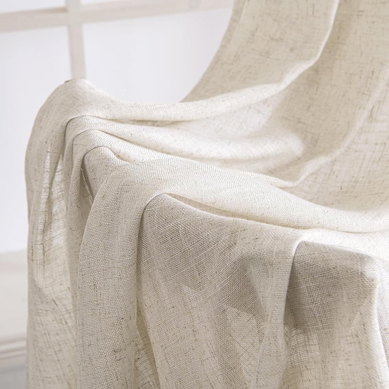 MIULEE Fodros szalaggal rögzített tab-top voile függöny, modern len hatású, félátlátszó, 2 db, fehér, 270 x 140 cm