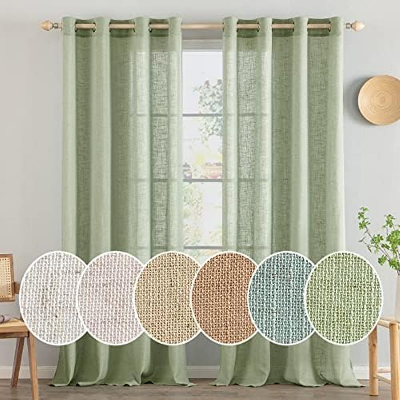 MIULEE Függöny Szövetöző Zöld 235x140cm Félátlátszó Lenvászon Hatás 2db