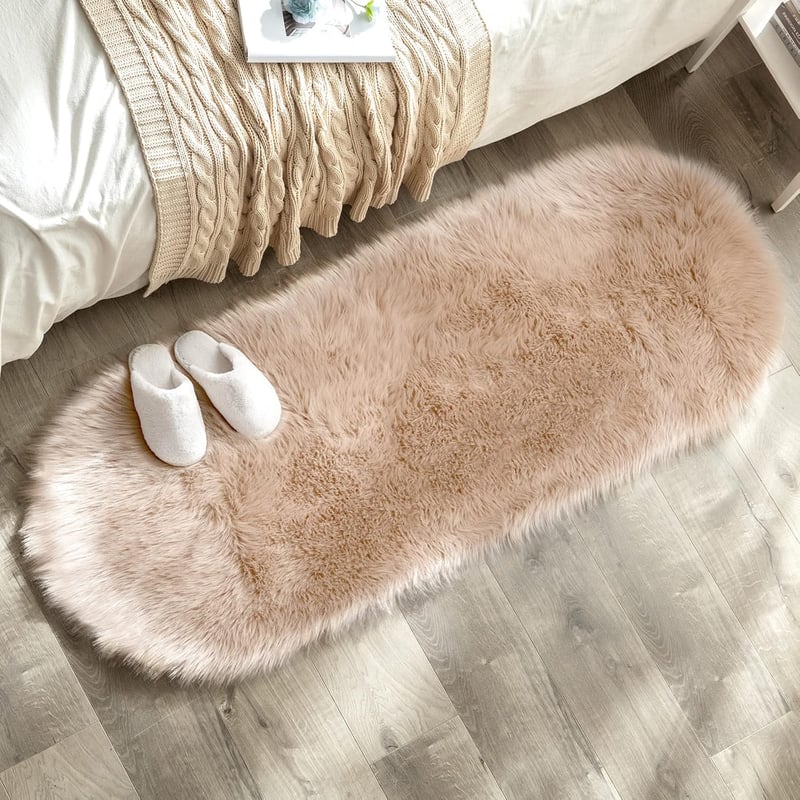 MIULEE Hosszú szálú műszőrme szőnyeg 60x160 cm okker színű puha meleg