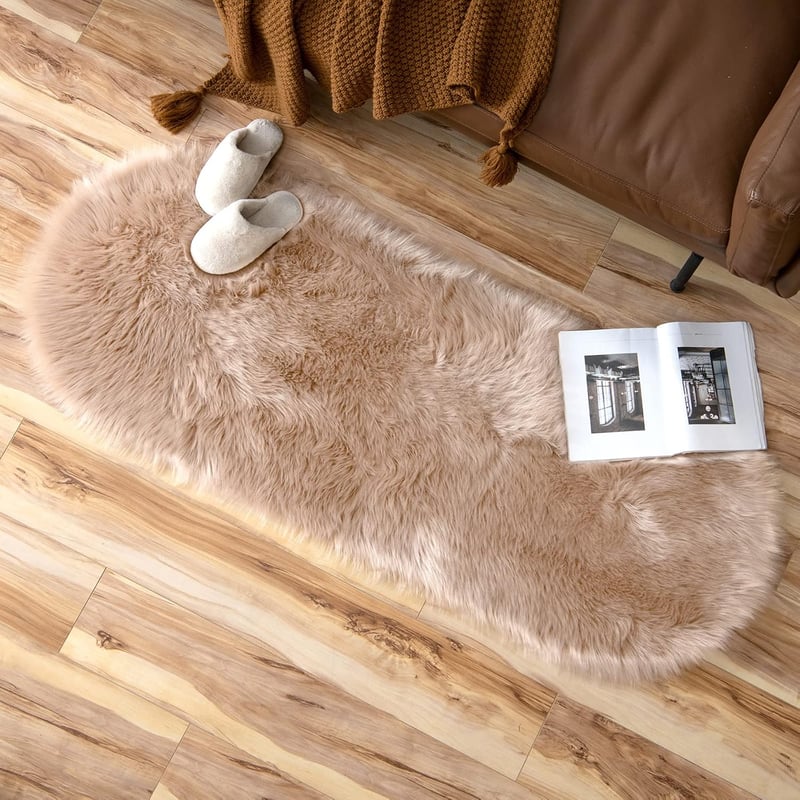 MIULEE Hosszú szálú műszőrme szőnyeg 60x160 cm okker színű puha meleg