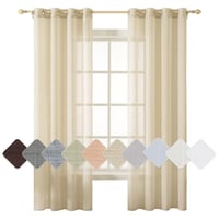 MIULEE Zavjese od voile-a s efektom lana, s ušicama, 2 komada, bež, 140x137 cm, prozirne zavjese za prozor s efektom platna 9