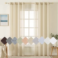 MIULEE Zavjese od voile-a s efektom lana, s ušicama, 2 komada, bež, 140x137 cm, prozirne zavjese za prozor s efektom platna 1