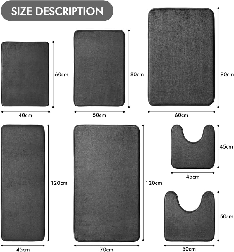 MIULEE Memóriahabos Fürdőszobai Szőnyeg, Csúszásmentes Fekete Mikroszálas Fürdőszobai Lábtörlő, Puha Plüss Beltéri Szőnyeg, 70x120 cm