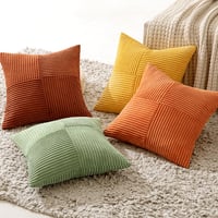 Husă de pernă MIULEE 40x40 cm, catifea raiată, pentru canapea, patchwork, portocaliu-verde, husă decorativă pentru pernă 5