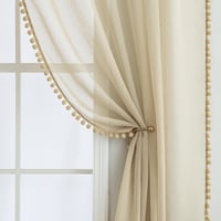 MIULEE Záclona s brmbolcami do detskej izby, priesvitná béžová voálová záclona so strapcami, 2 ks, na tyč, pre dievčatá, 245x140 cm 1