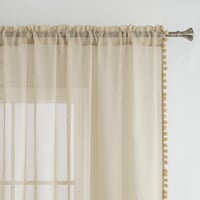 MIULEE Záclona s brmbolcami do detskej izby, priesvitná béžová voálová záclona so strapcami, 2 ks, na tyč, pre dievčatá, 245x140 cm 7