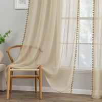 MIULEE Záclona s brmbolcami do detskej izby, priesvitná béžová voálová záclona so strapcami, 2 ks, na tyč, pre dievčatá, 245x140 cm 4