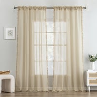MIULEE Záclona s brmbolcami do detskej izby, priesvitná béžová voálová záclona so strapcami, 2 ks, na tyč, pre dievčatá, 245x140 cm 2