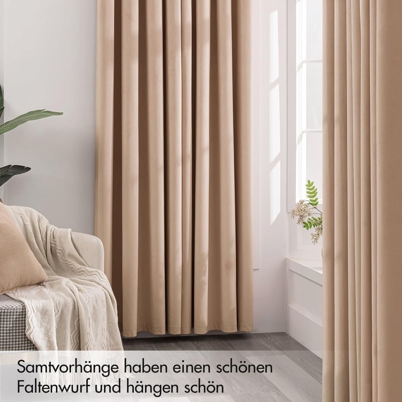 MIULEE Rose Beige Bársony Függöny Karikás 140x245 cm, Sötétítő 2 db