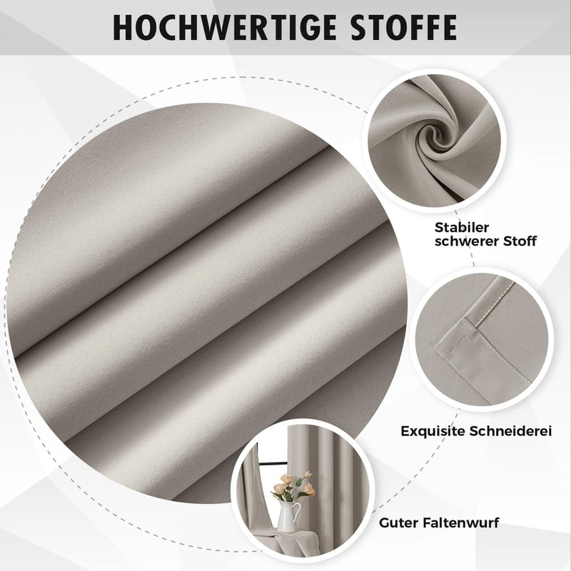 MIULEE Sötétítő Függöny Szett 2 db 260x140 cm Természetes Szín Hőszigetelő