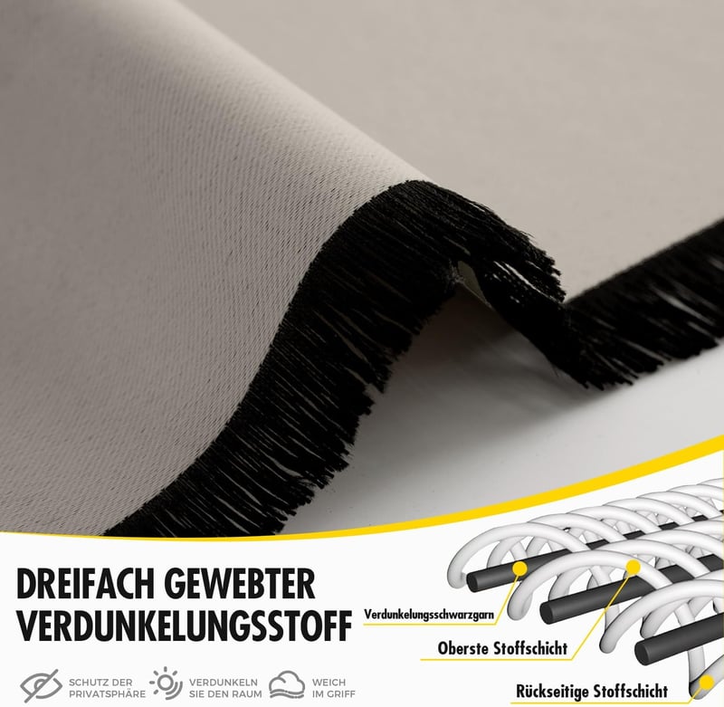 MIULEE Sötétítő Függöny Szett 2 db 260x140 cm Természetes Szín Hőszigetelő