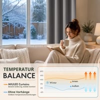 Set de 2 perdele opace MIULEE, termoizolante cu inele, gri, 140x260 cm, pentru dormitor și sufragerie, protecție împotriva frigului 4