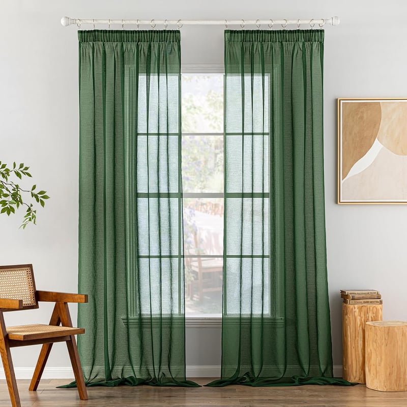MIULEE Sötétzöld Fényáteresztő Függöny Szett, 2 db Voile Függöny Nappali és Hálószoba Dekorációhoz, Átlátszó Poliészter, 140 x 260 cm