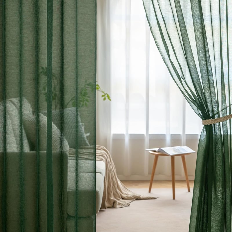MIULEE Sötétzöld Fényáteresztő Függöny Szett, 2 db Voile Függöny Nappali és Hálószoba Dekorációhoz, Átlátszó Poliészter, 140 x 260 cm
