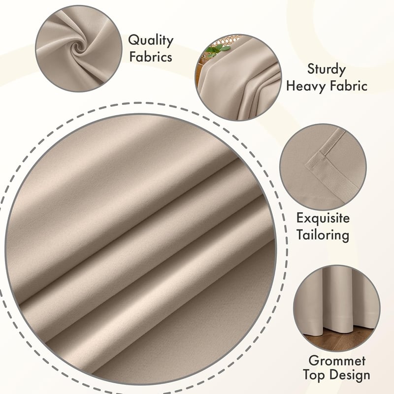 MIULEE Taupe Sötétítő Függöny Szett 2db 225x140cm Hőszigeteléses - 140x225cm, Taupe