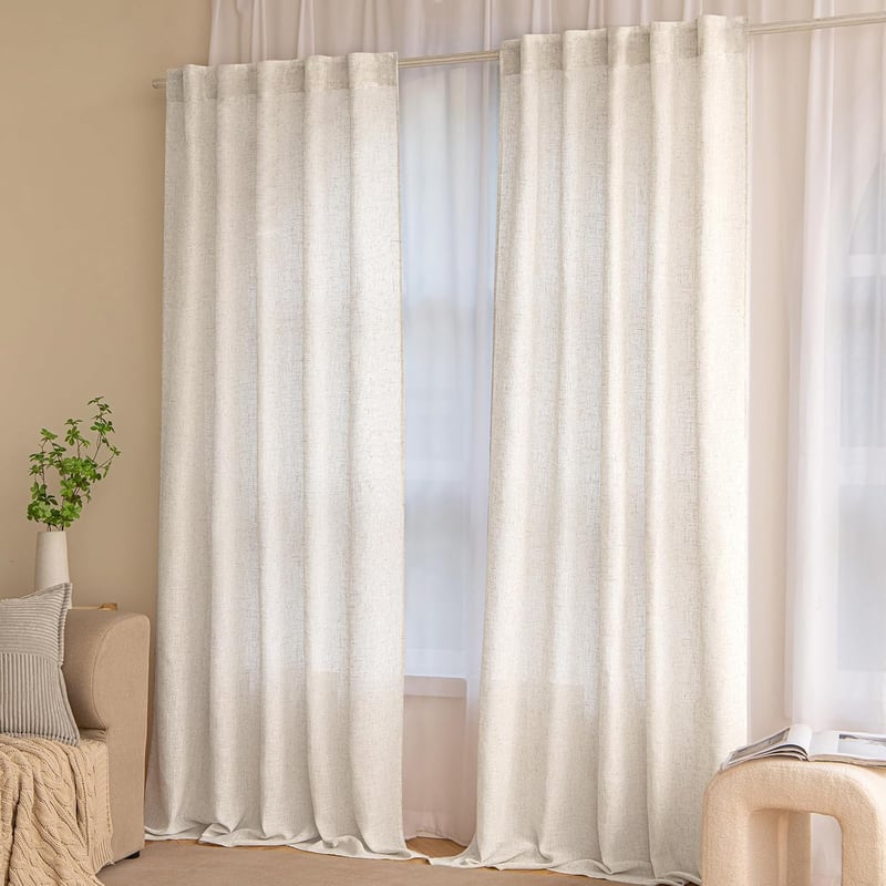 MIULEE Voile Függöny Lenvászon Hatással, Félig Átlátszó, 2 db, Fehér, 245x140 cm