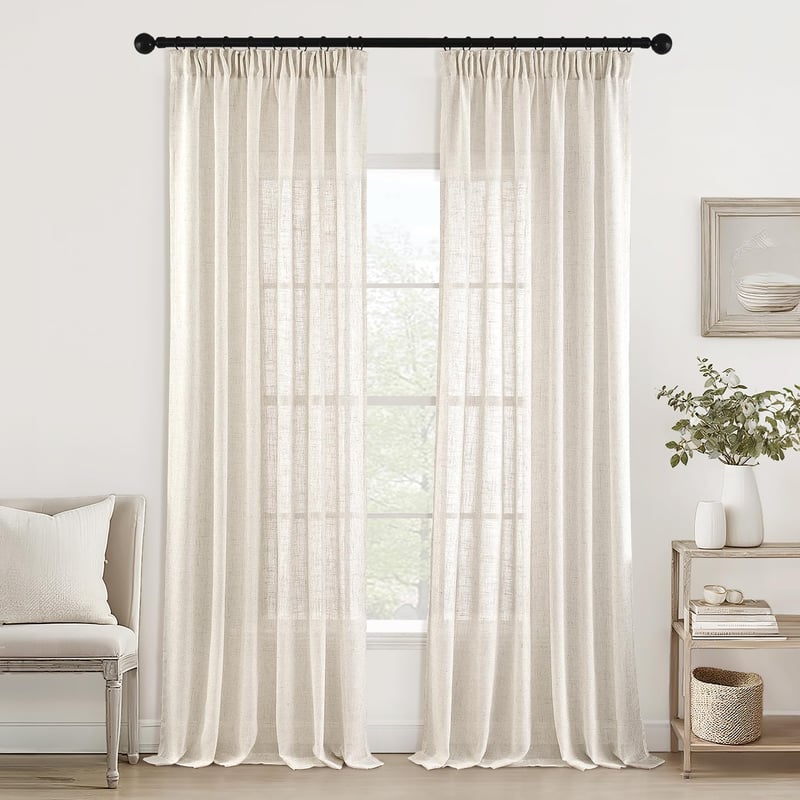 MIULEE Voile Függöny Lenvászon Hatással, Félig Átlátszó, 2 db, Fehér, 245x140 cm