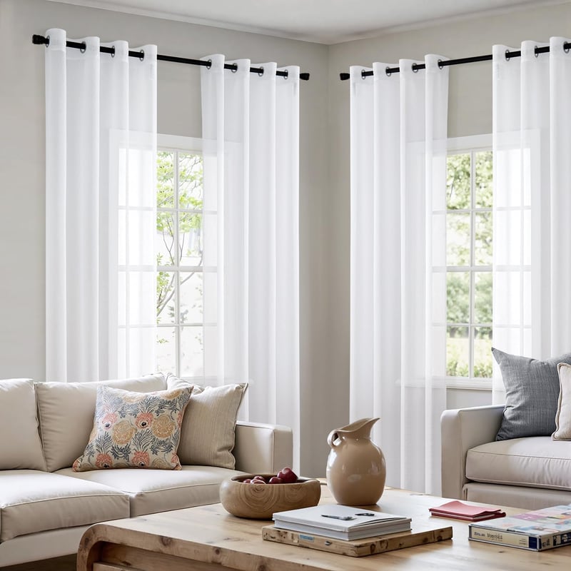 MIULEE Voile Függöny Szemcsés Fehér 140x280cm 4db Hálószoba Nappali
