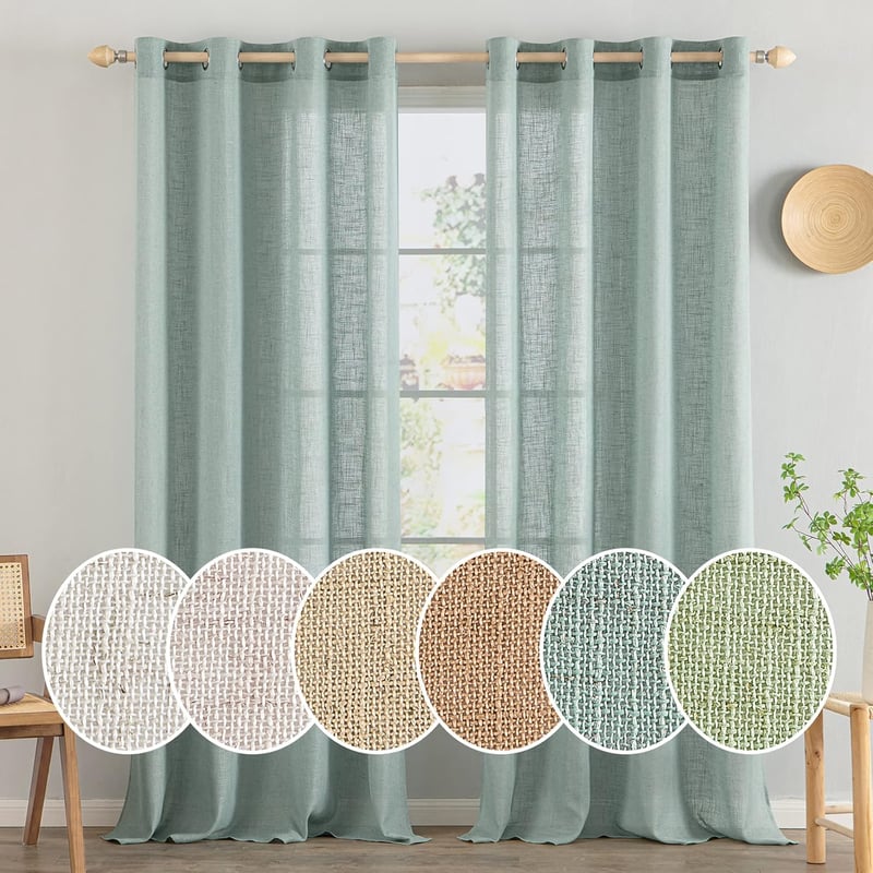 MIULEE Voile Függöny Szett 2db Kék 225x140cm Gyűrűs Modern Félig Átlátszó Lenvászon Hatás Nappali Gyerekszoba