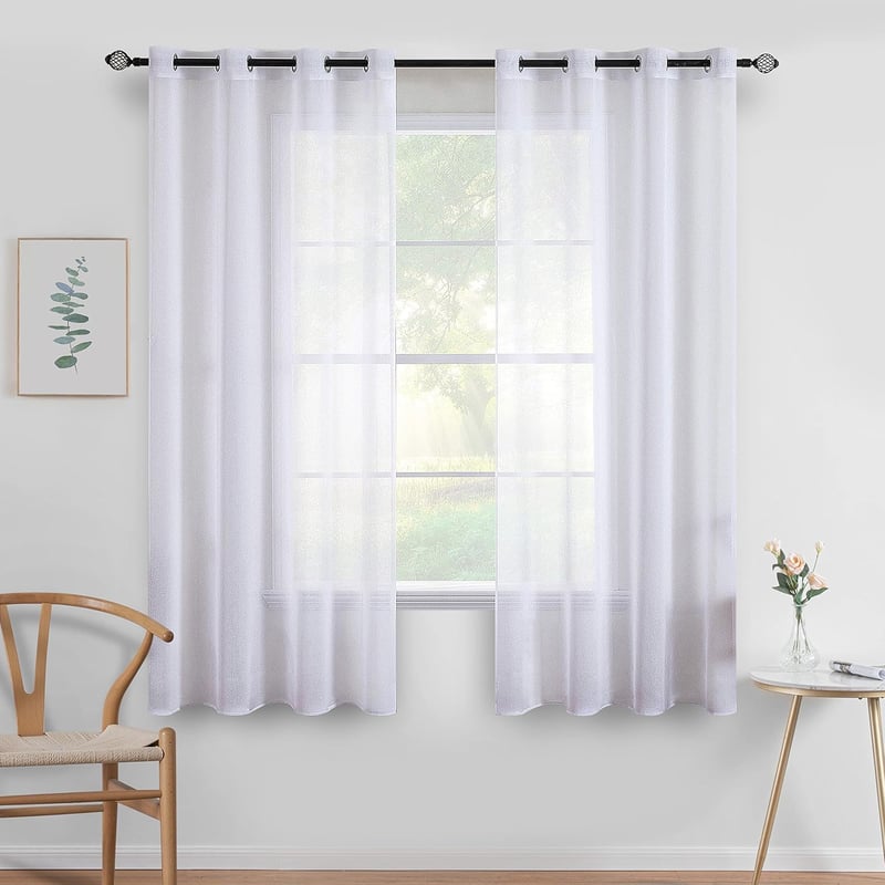 MIULEE Voile függöny szövetgyűrűvel, fehér, 140x160 cm, 2 darab