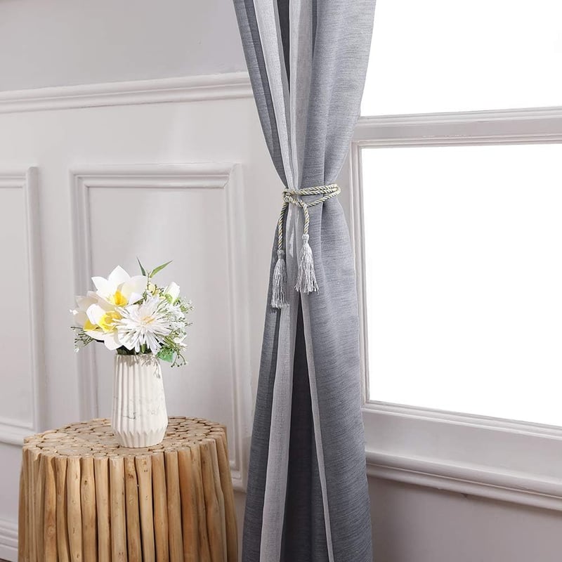 MIULEE Voile Függöny Szürke-Fehér Csíkos 140x225cm 2db Szalagos Átlátszó - 225x140, Grey and White Stripes