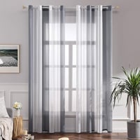 MIULEE Voile Függöny Szürke-Fehér Csíkos 140x225cm 2db Szalagos Átlátszó - 225x140, Grey and White Stripes 1