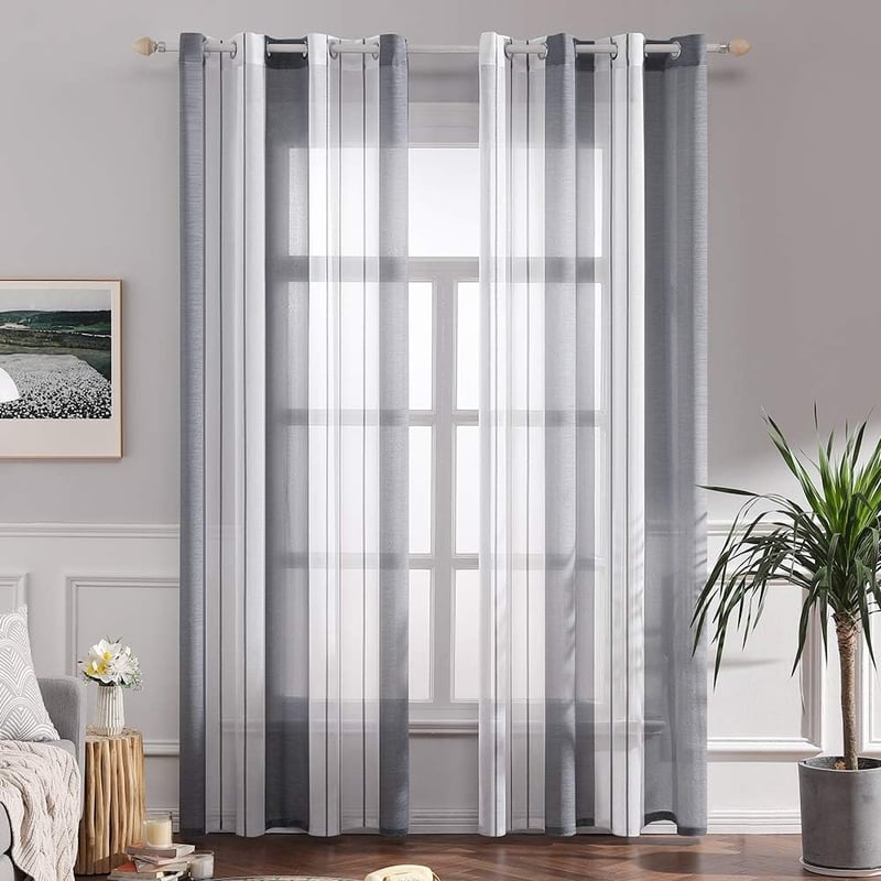 MIULEE Voile Függöny Szürke-Fehér Csíkos 140x225cm 2db Szalagos Átlátszó - 225x140, Grey and White Stripes